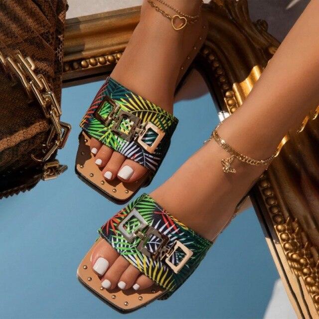 Women's Rhinestone Flat Sandals Open Toe Glitter Slide Slippers