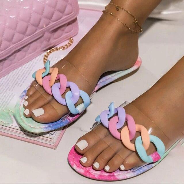 Women's Rhinestone Flat Sandals Open Toe Glitter Slide Slippers