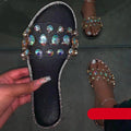 Women's Rhinestone Flat Sandals Open Toe Glitter Slide Slippers
