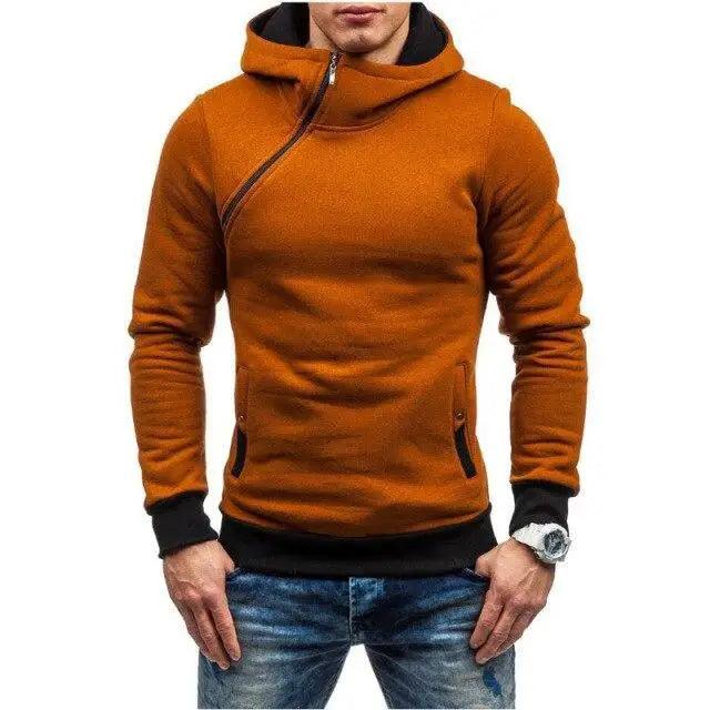 Men's Slim Fit Hooded Hip Hop Jacket with Diagonal Detail