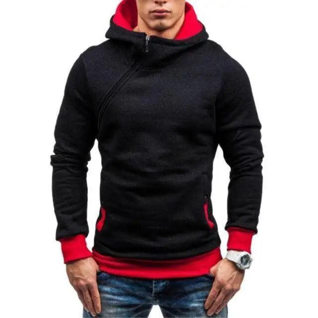 Men's Slim Fit Hooded Hip Hop Jacket with Diagonal Detail