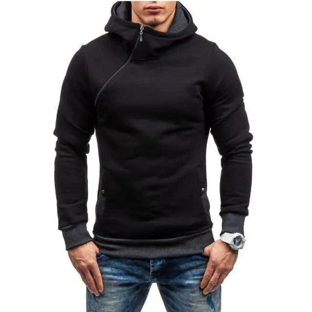 Men's Slim Fit Hooded Hip Hop Jacket with Diagonal Detail