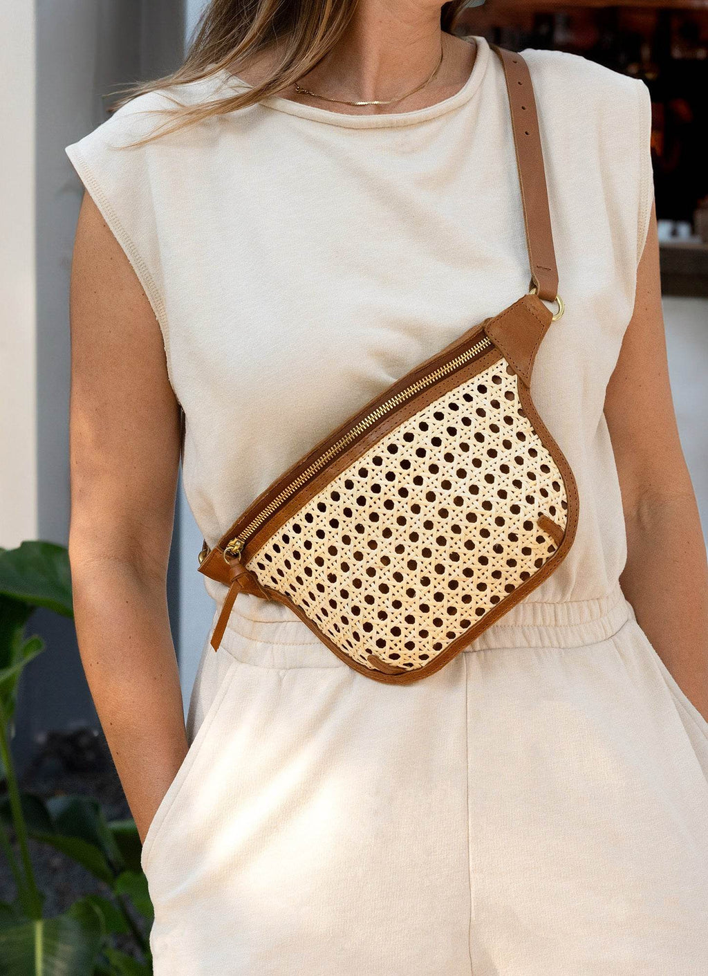 Rattan Sling Bag - Leather & Woven Crossbody