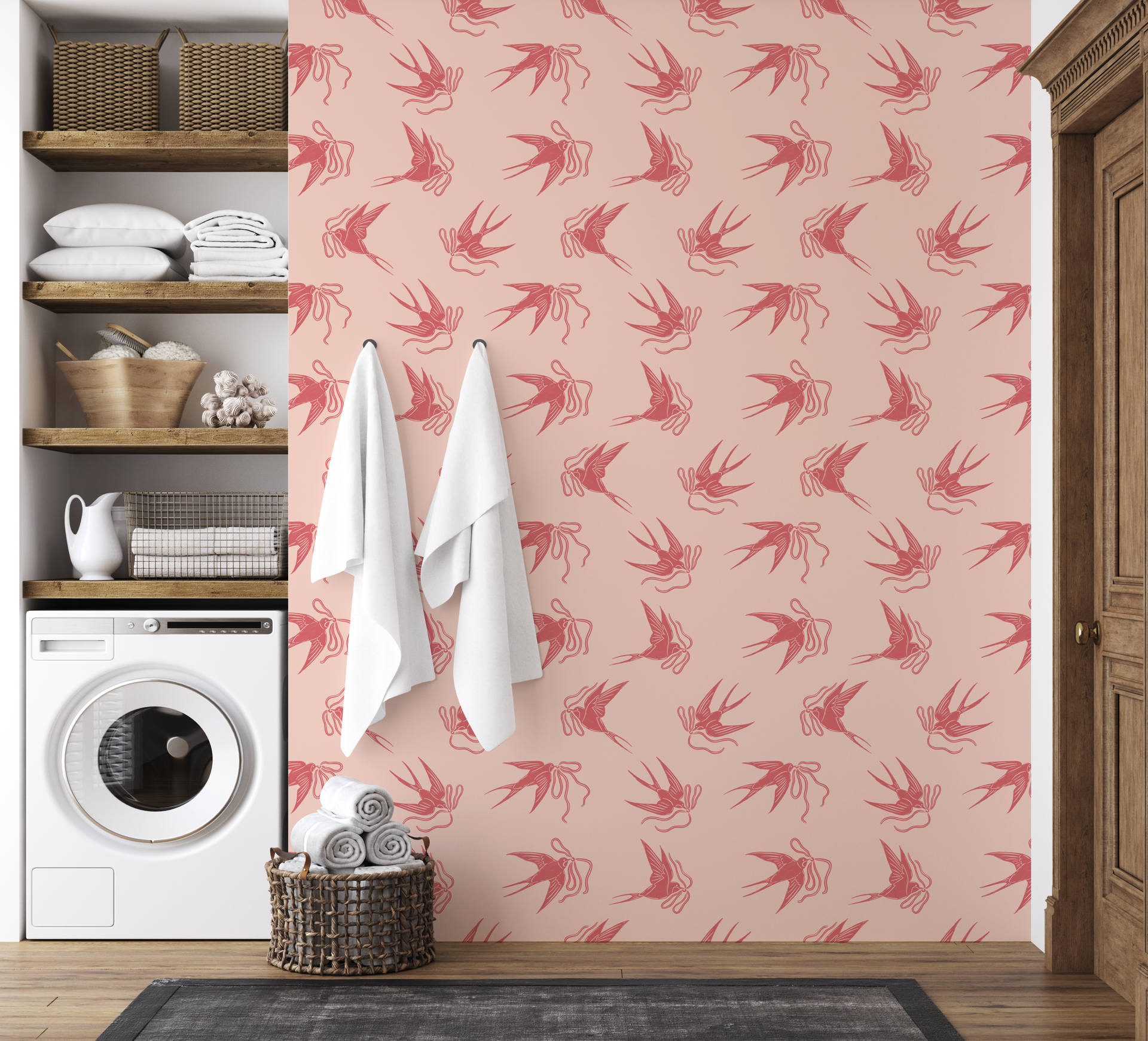 Sloane Floral Wallpaper in Soft Pastel Blue-Grey and Sage-Green