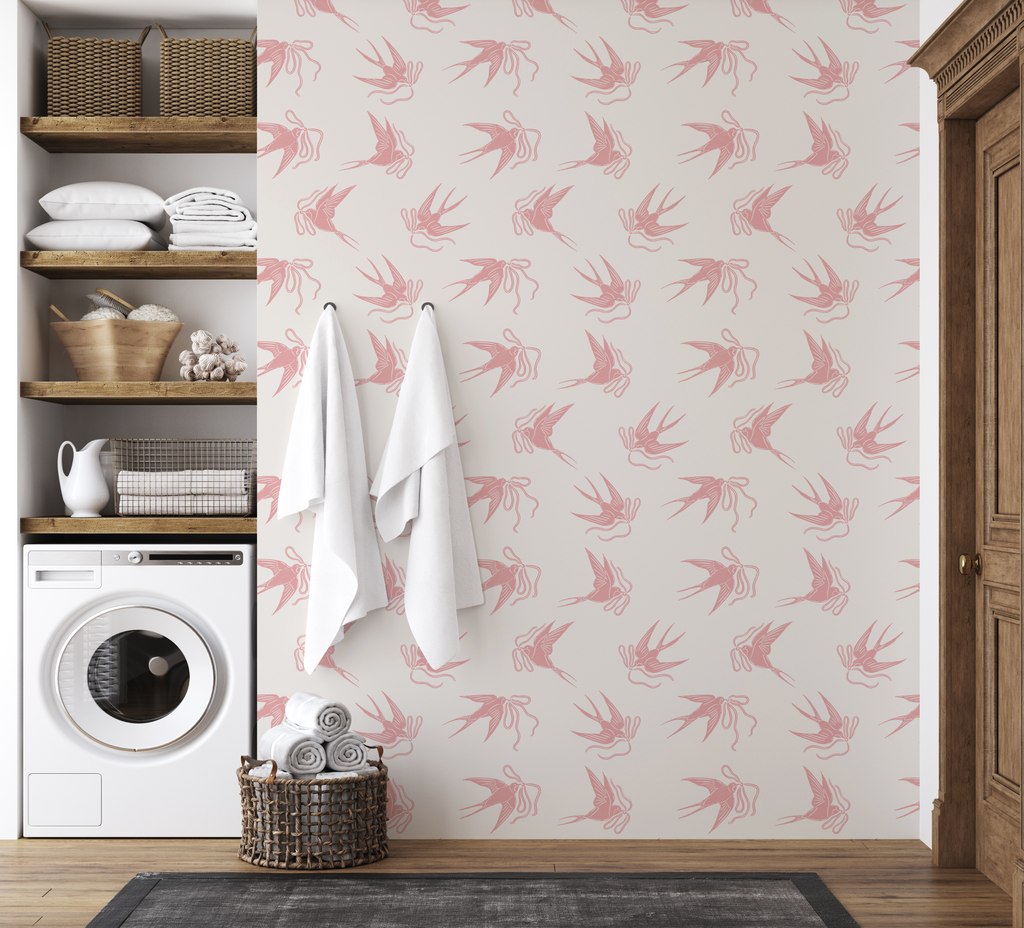 Sloane Floral Wallpaper in Soft Pastel Blue-Grey and Sage-Green