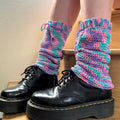 Multi-color crochet slouchy leg warmers with a textured knit finish.