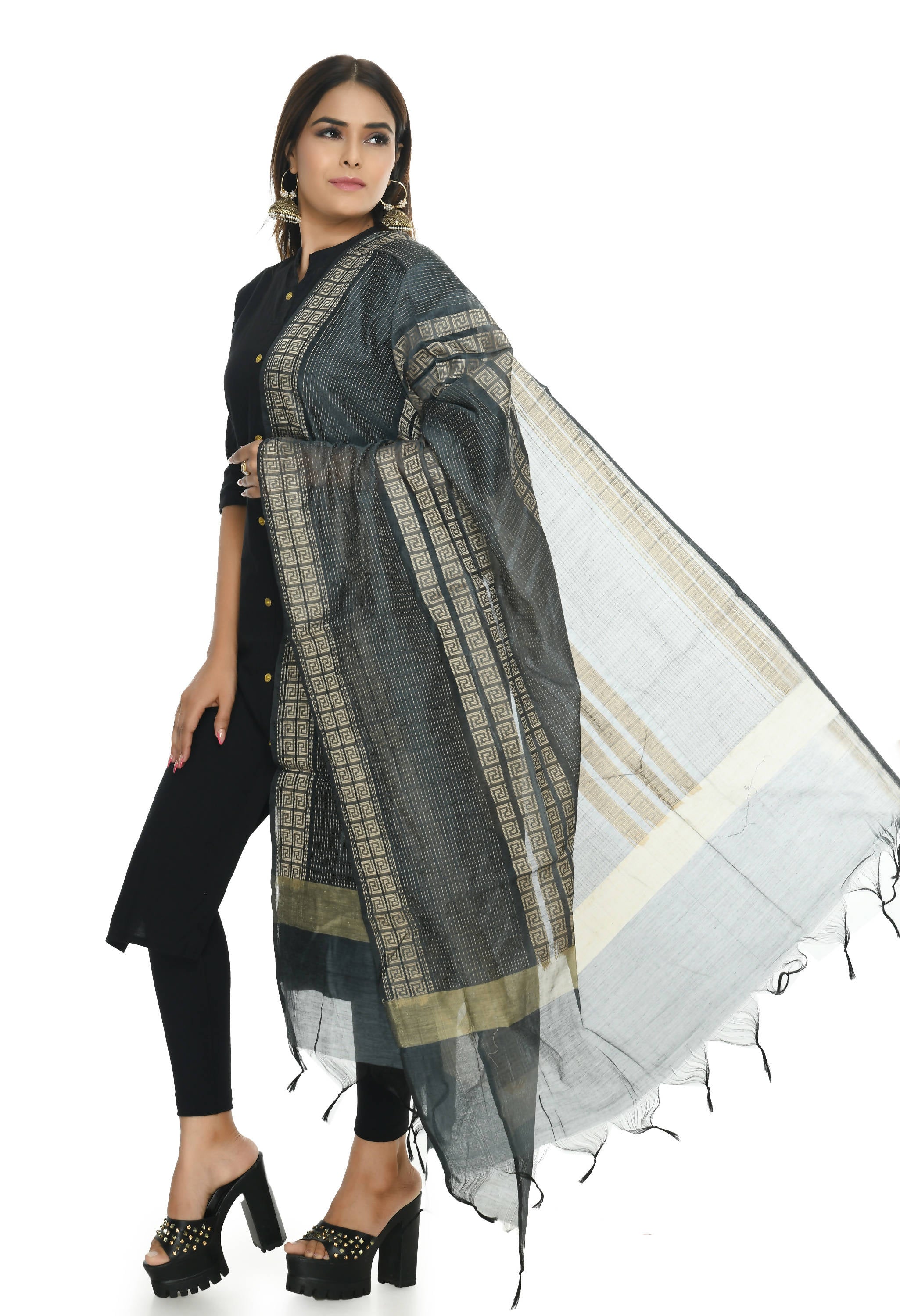 Grey Handloom Cotton Dupatta for Women - Versatile Ethnic Accessory