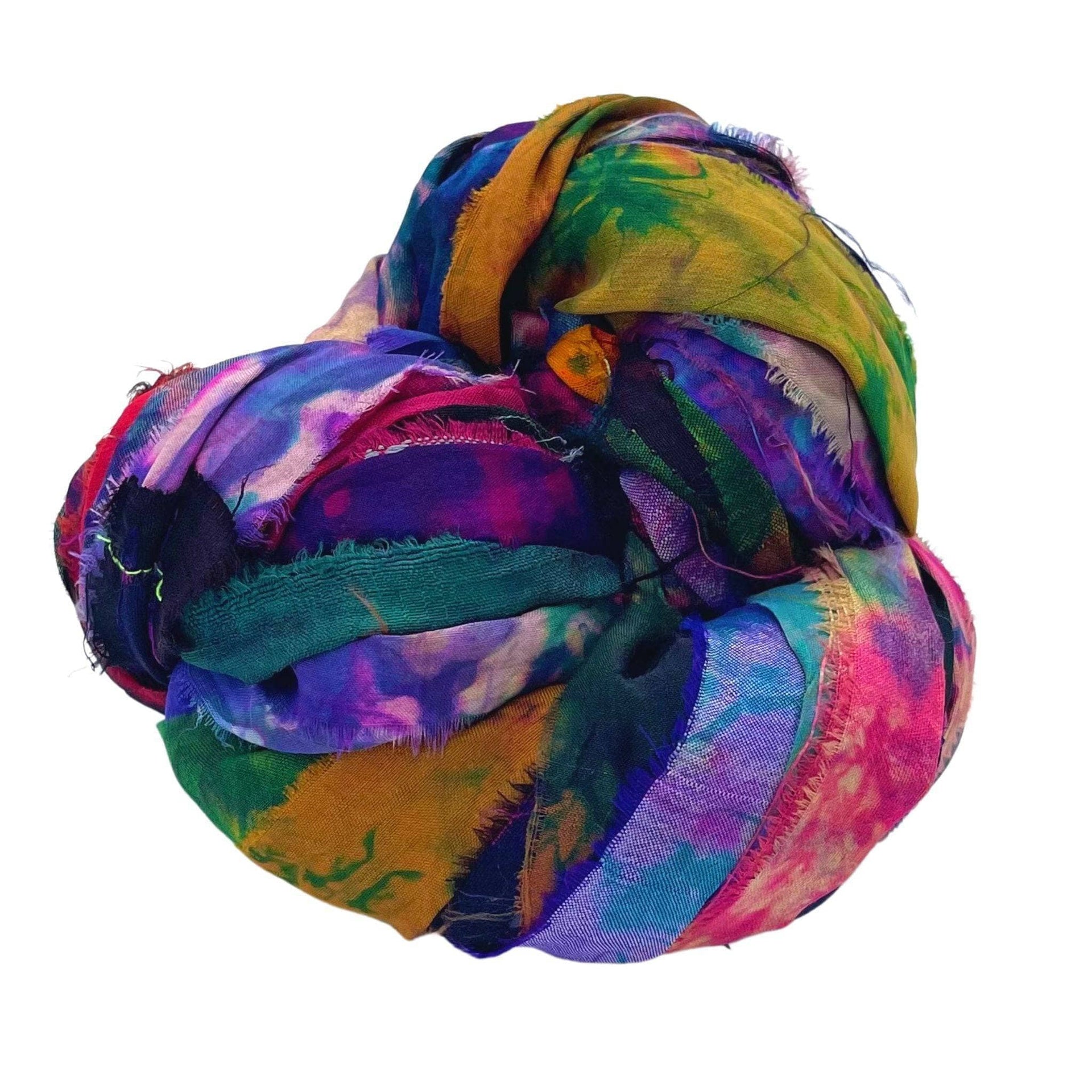Tie Dyed Gems Sari Silk Ribbon Yarn: Vibrant Artisan Fiber
