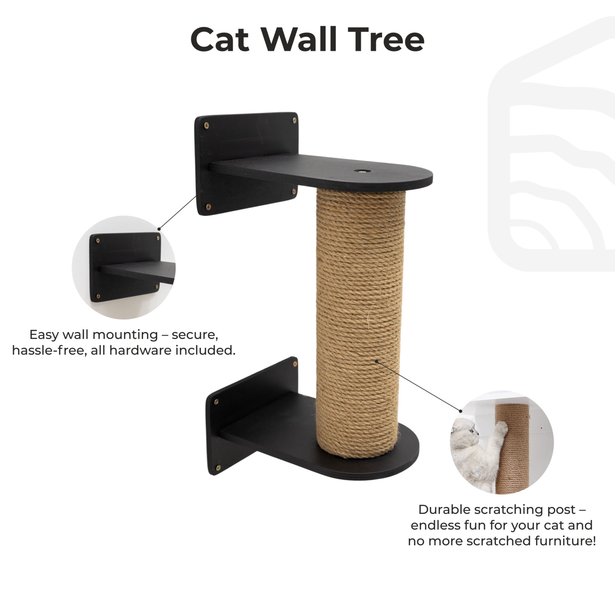 Compact Black Cat Tree - Stylish Scratching Post & Climbing Tower