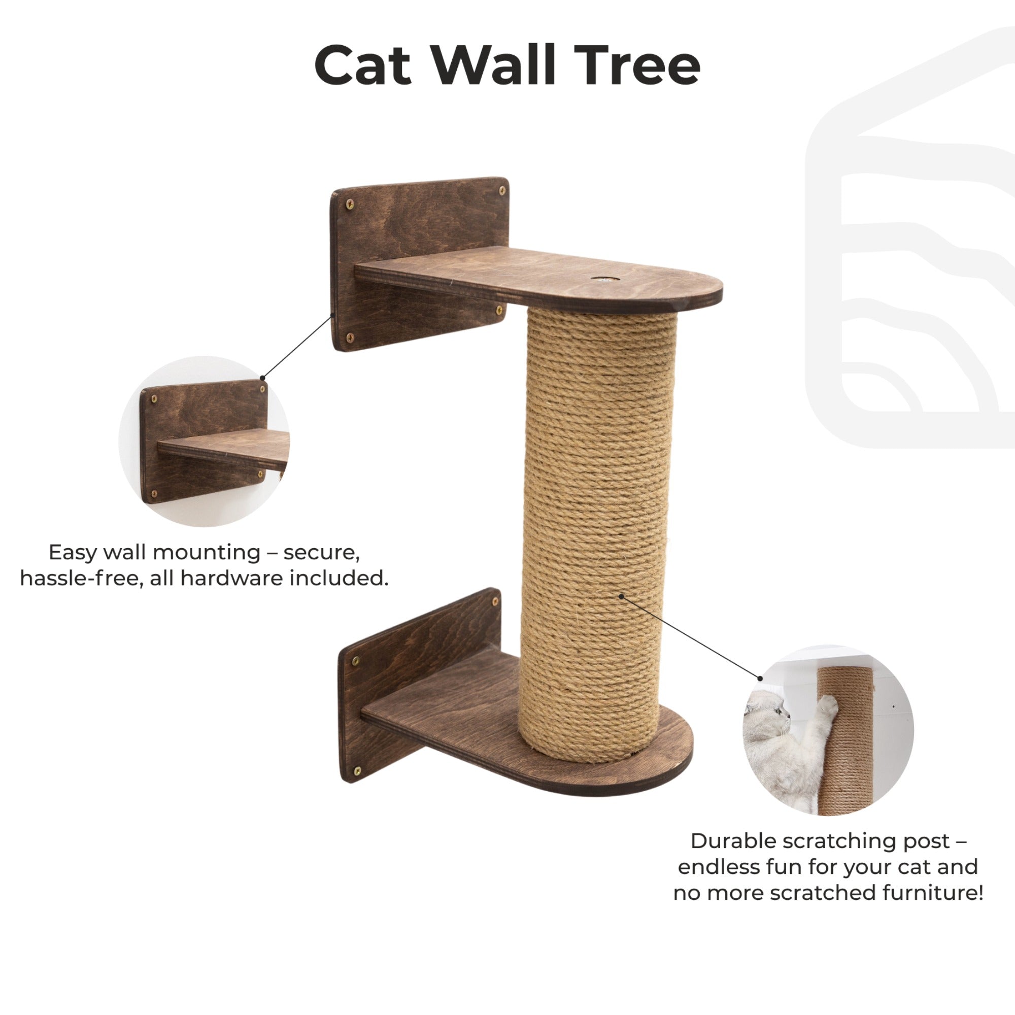 Small Cat Tree in Dark Walnut with Sisal Scratching Post