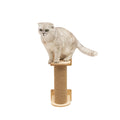 Small, compact cat tree in light wood finish, ideal for indoor pet climbing and perching.