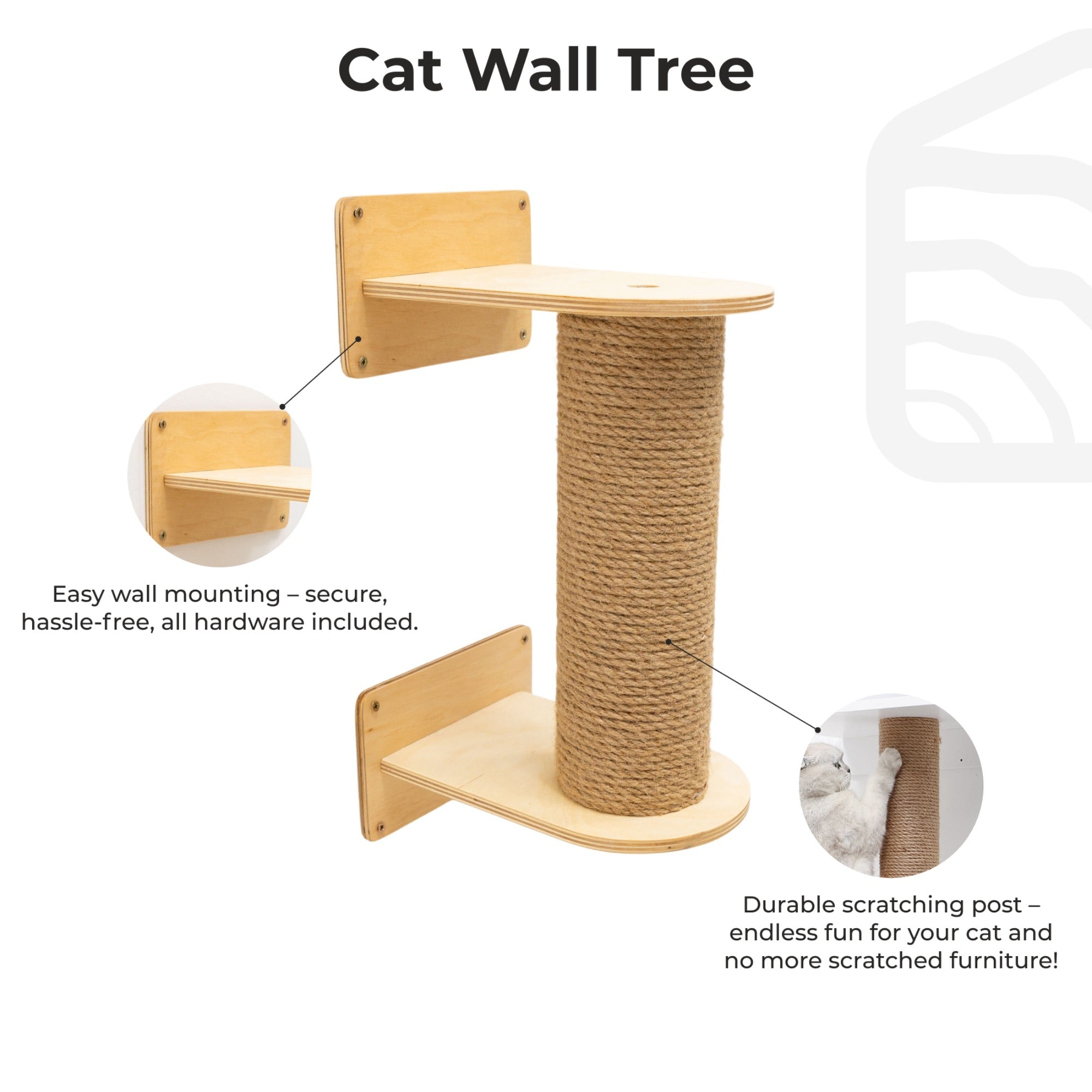 Small Cat Tree – Light Finish Compact Cat Tower & Perch