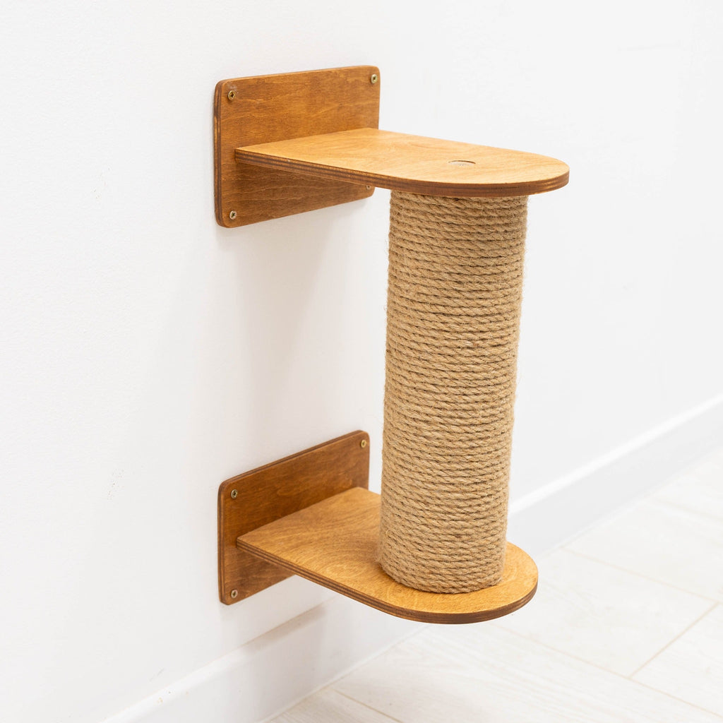 Modern Wall-Mounted Small Cat Tree in Oak and Natural Jute