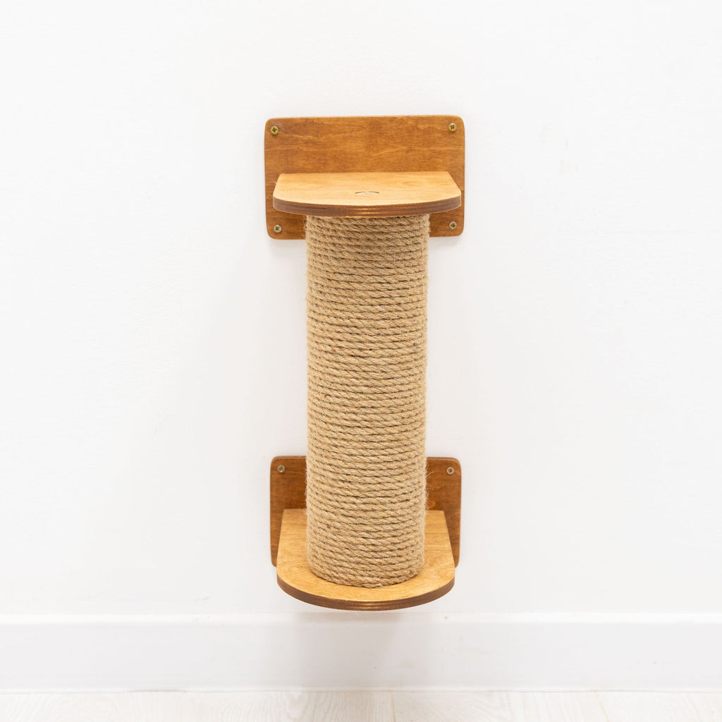 Modern Wall-Mounted Small Cat Tree in Oak and Natural Jute