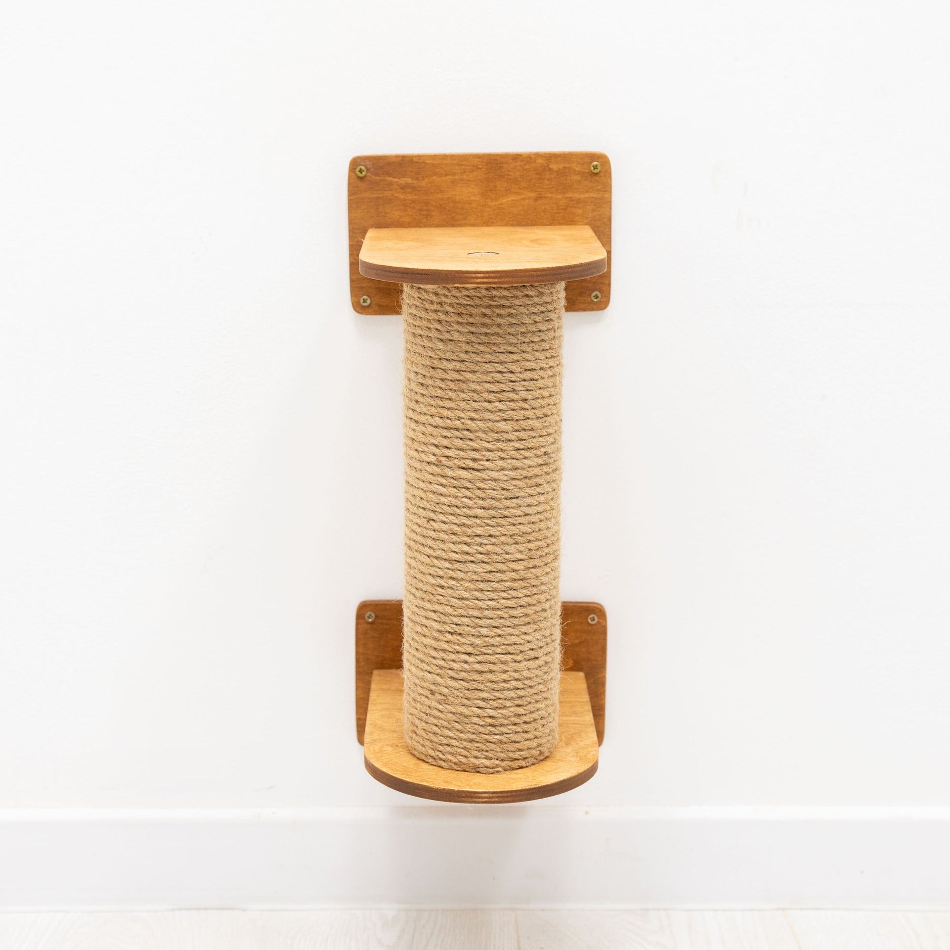 Modern Wall-Mounted Small Cat Tree in Oak and Natural Jute