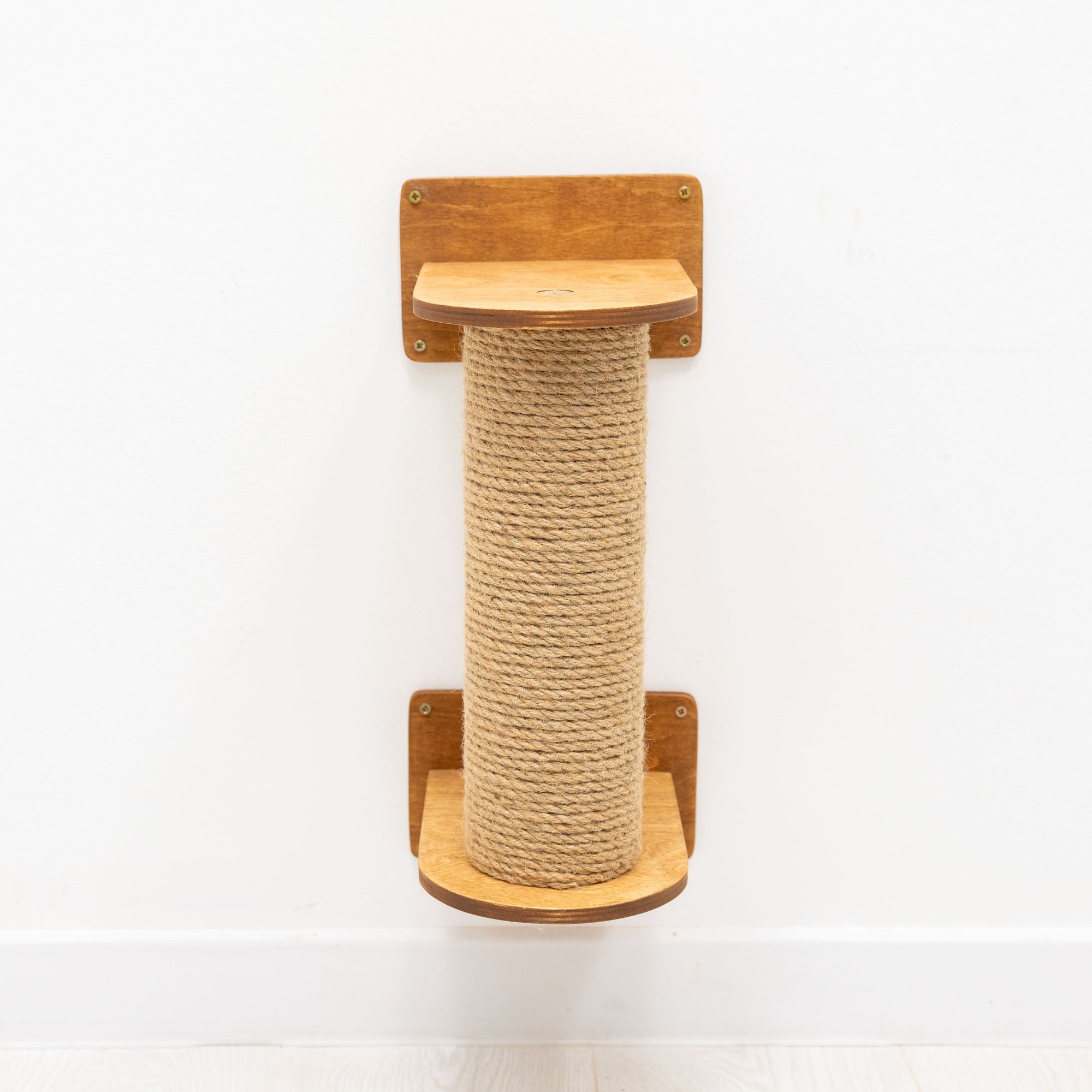 Modern Wall-Mounted Small Cat Tree in Oak and Natural Jute
