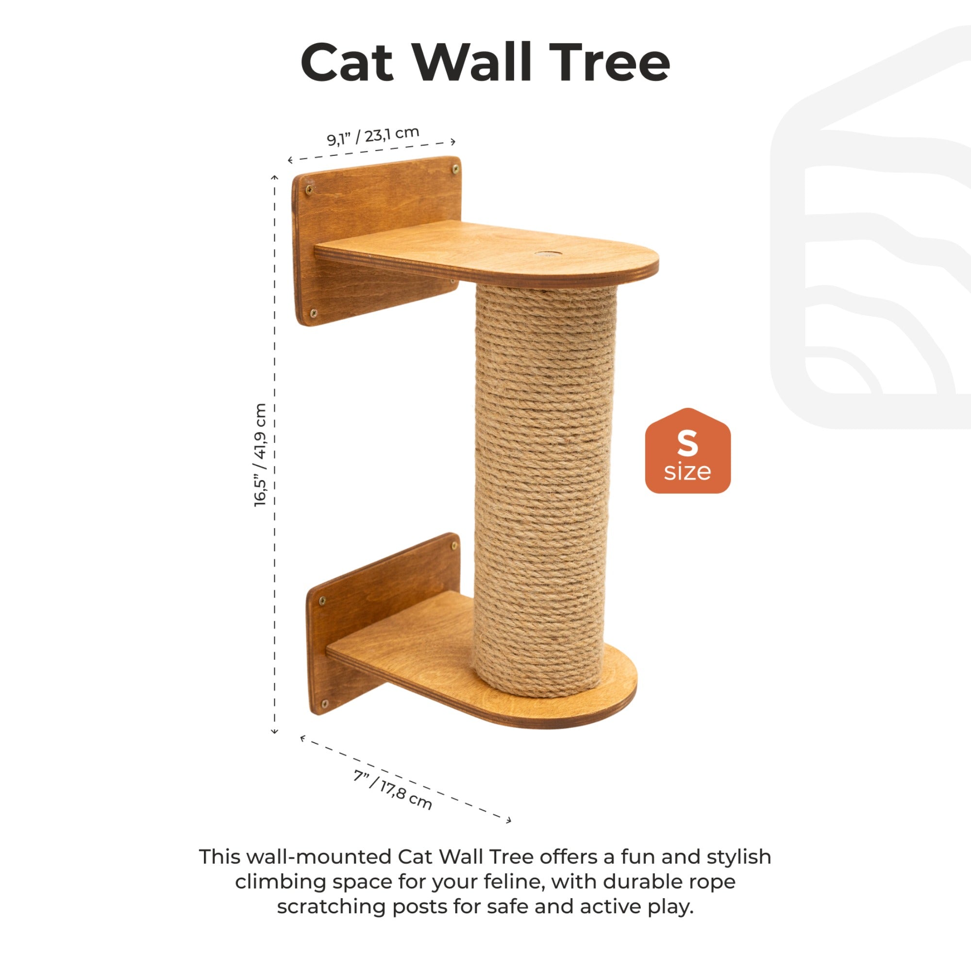 Modern Wall-Mounted Small Cat Tree in Oak and Natural Jute