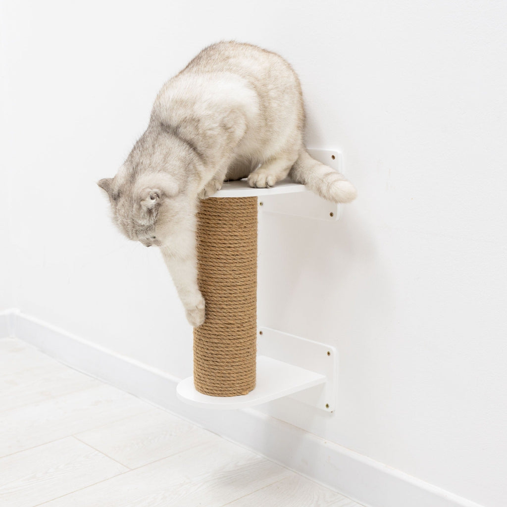 Small White Cat Tree - Modern Compact Climbing Tower for Cats