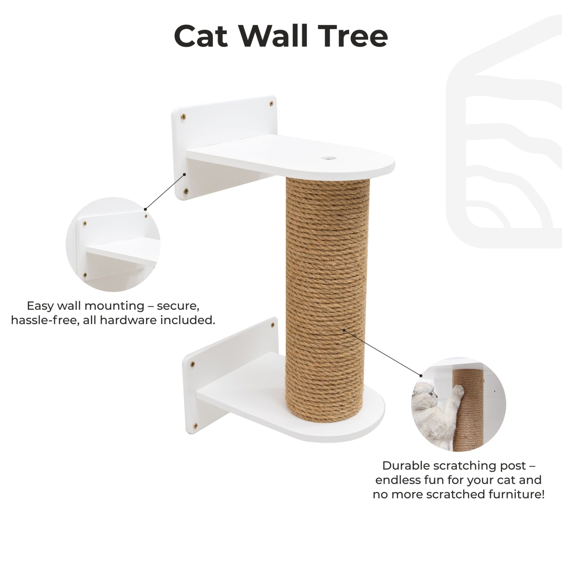 Small White Cat Tree - Modern Compact Climbing Tower for Cats