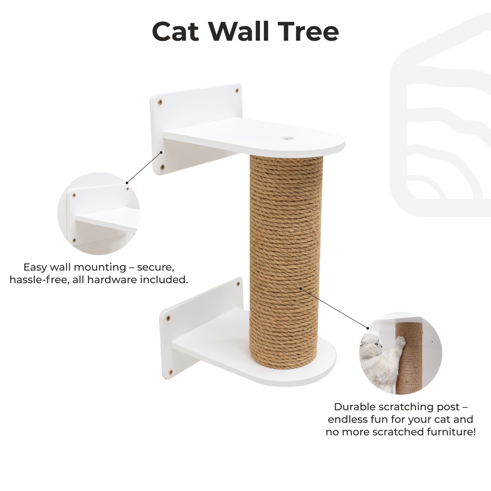 Small White Cat Tree - Modern Compact Climbing Tower for Cats