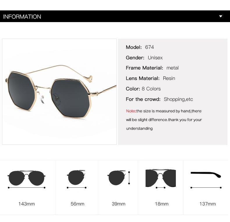 Polarized Small Square Sunglasses Retro Metal Polygon Frames