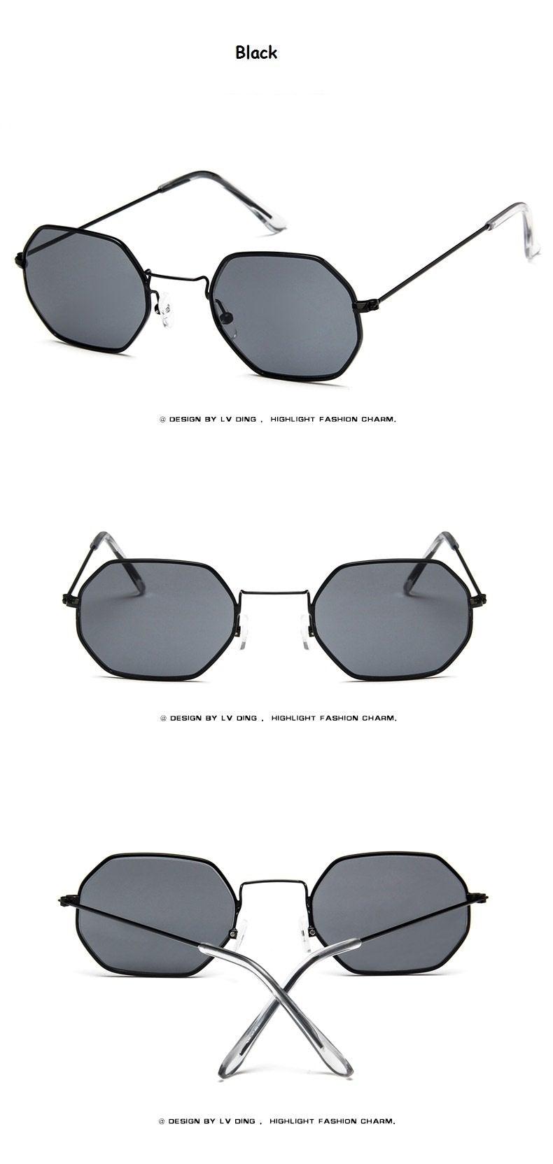 Polarized Small Square Sunglasses Retro Metal Polygon Frames
