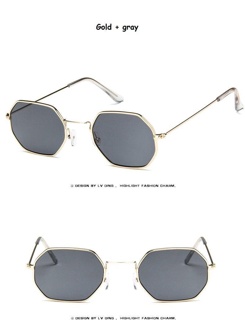 Classic Retro Small Polygon Sunglasses Delicate Metal Frame Shades