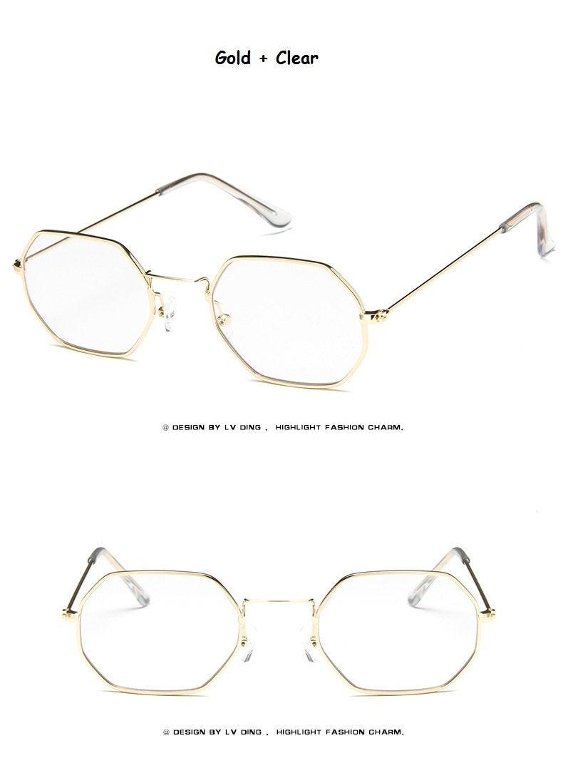 Classic Retro Small Polygon Sunglasses Delicate Metal Frame Shades