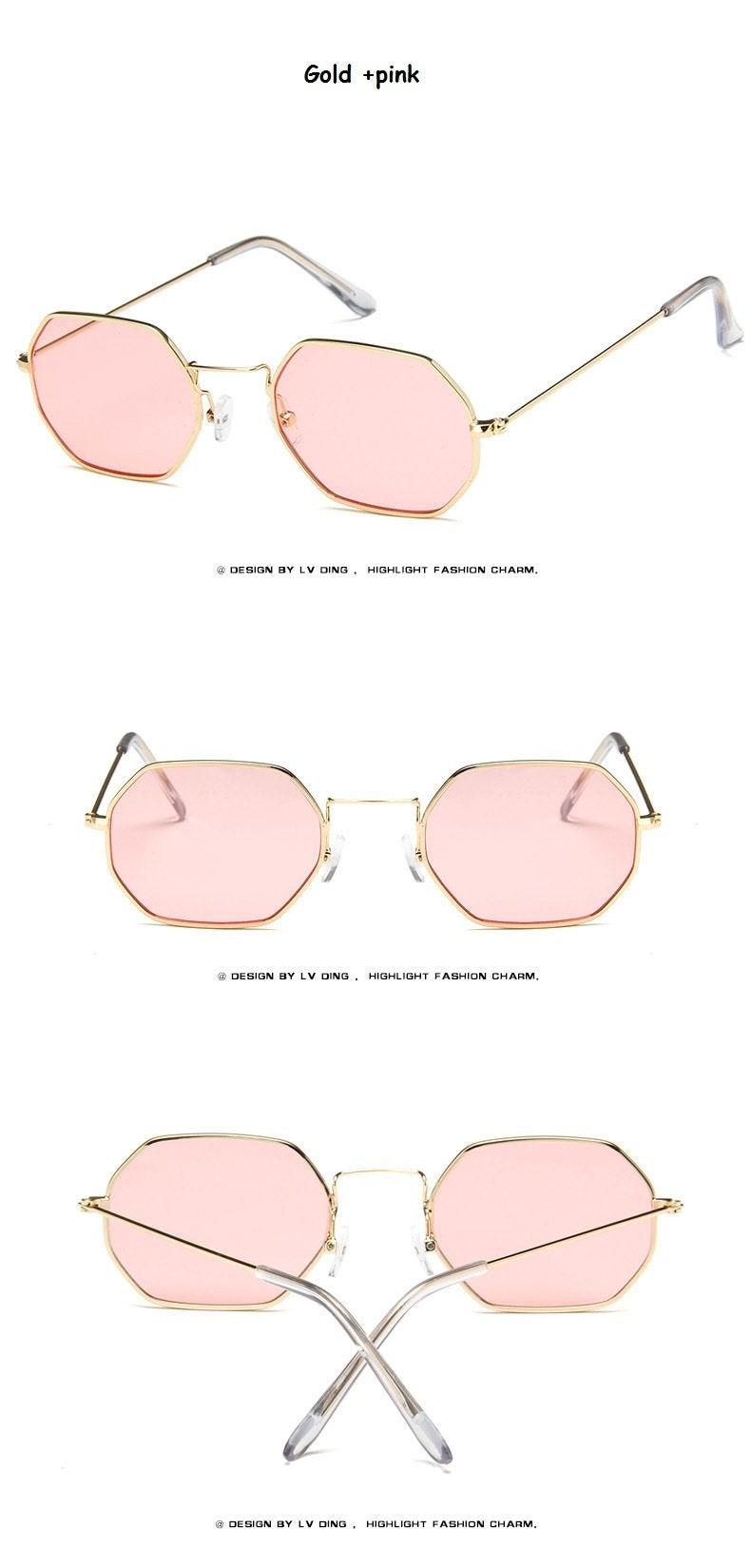 Classic Retro Small Polygon Sunglasses Delicate Metal Frame Shades