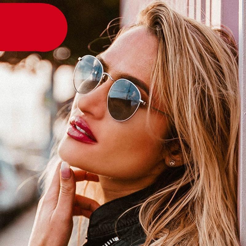 Small round retro polarized sunglasses with a metallic frame and UV400 lenses