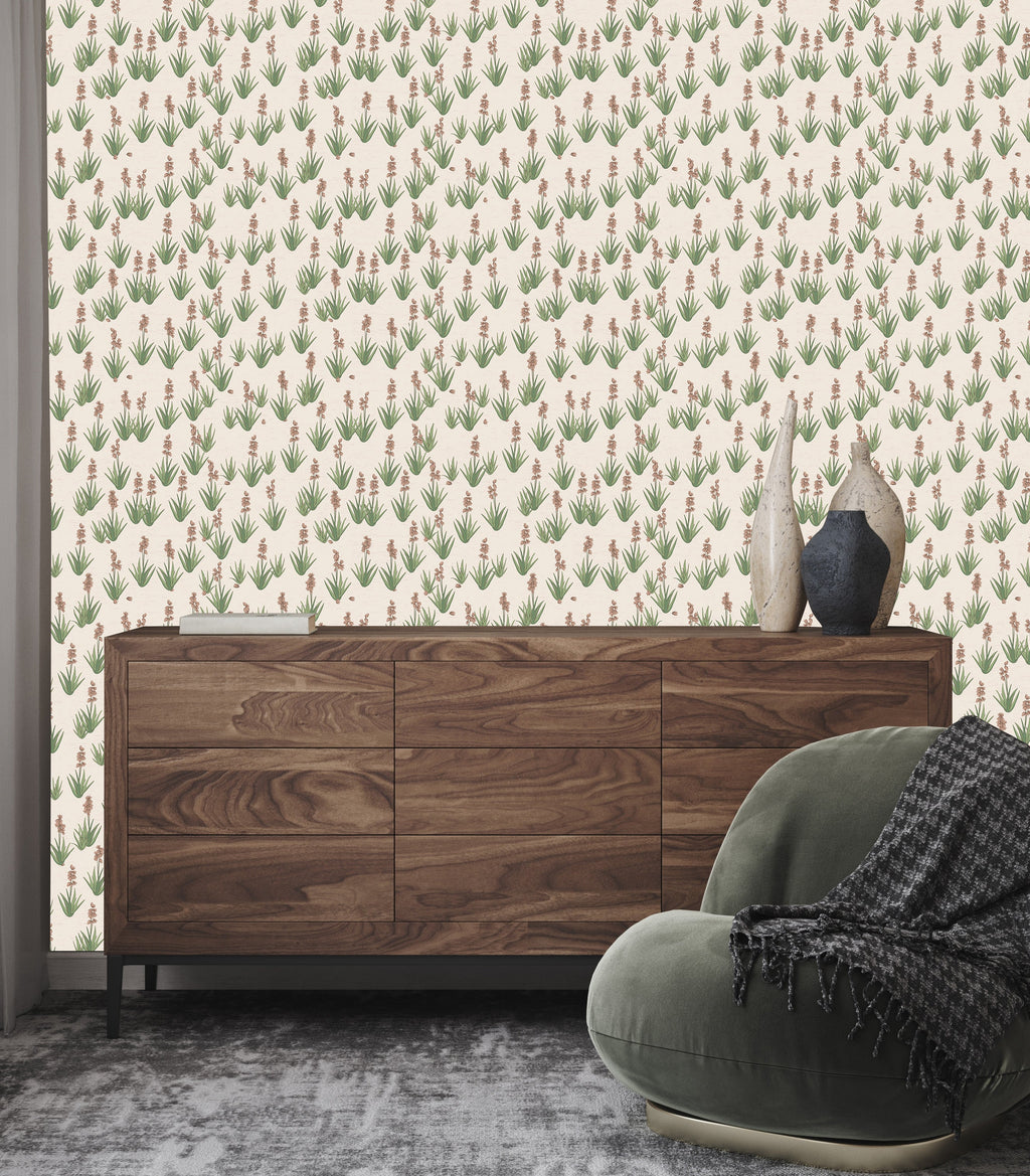 Yucca Floral Removable Wallpaper in Sage and Mauve