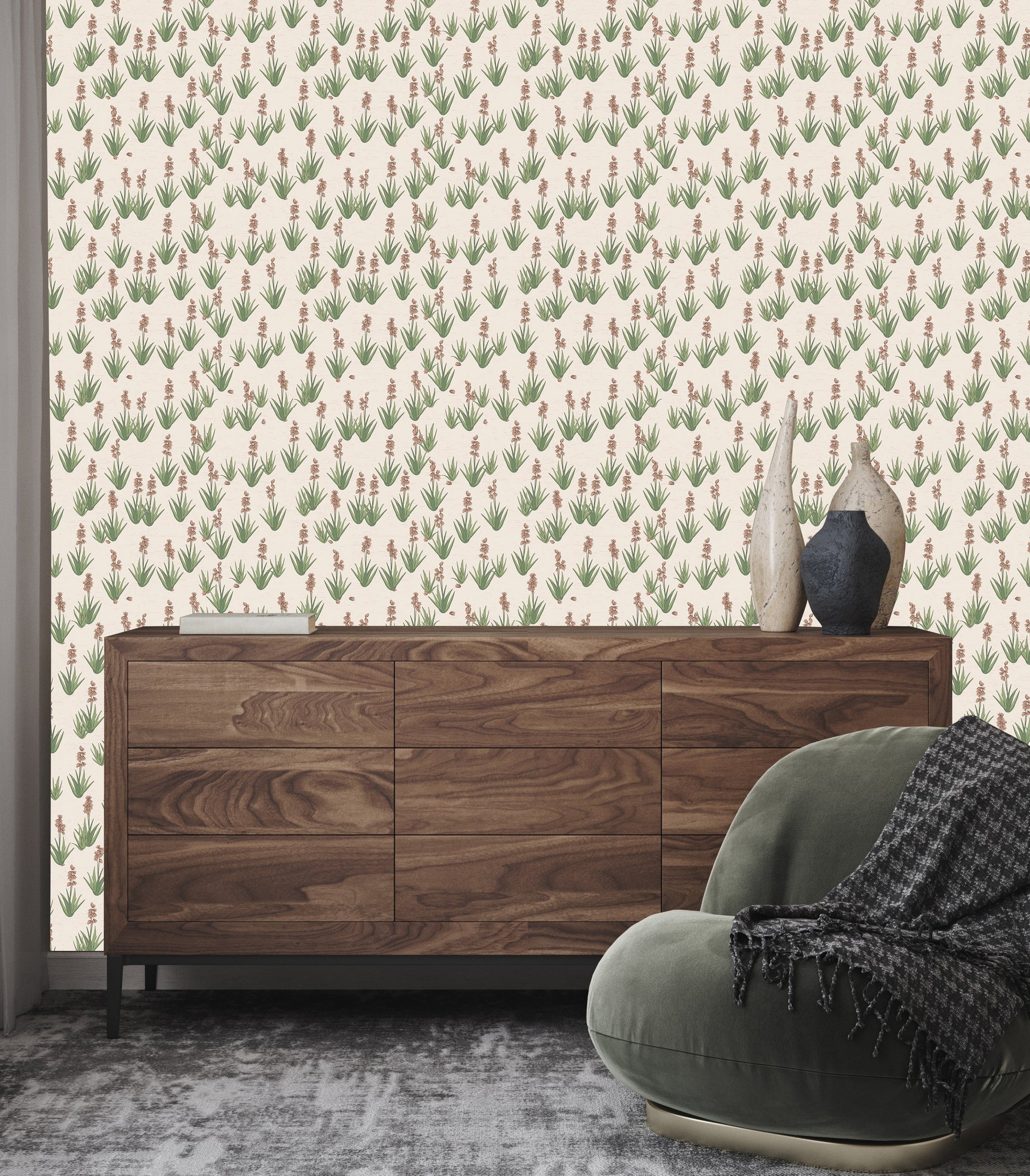Yucca Floral Removable Wallpaper in Sage and Mauve