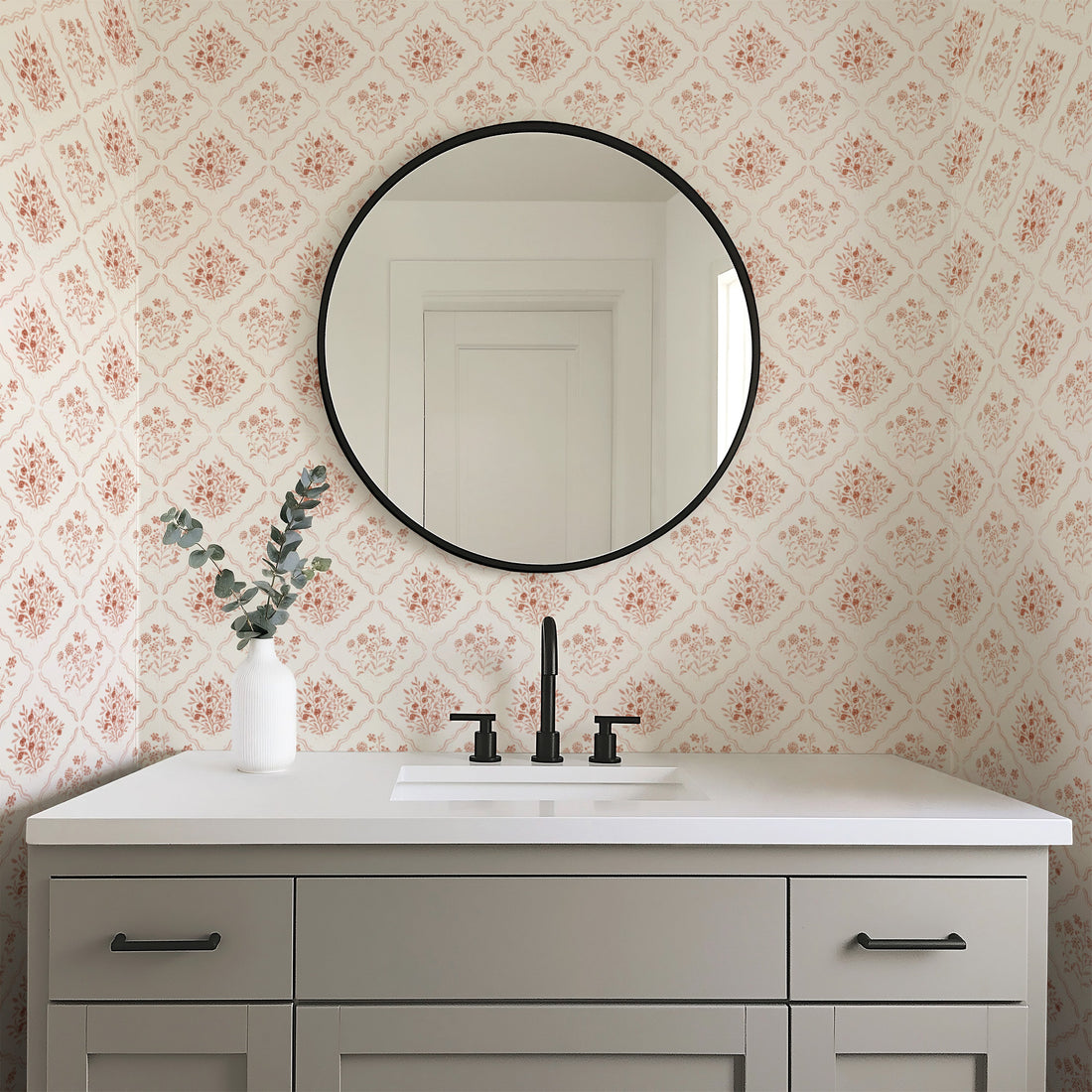 Kaylum Floral Wallpaper in Cream and Terracotta - Bohemian