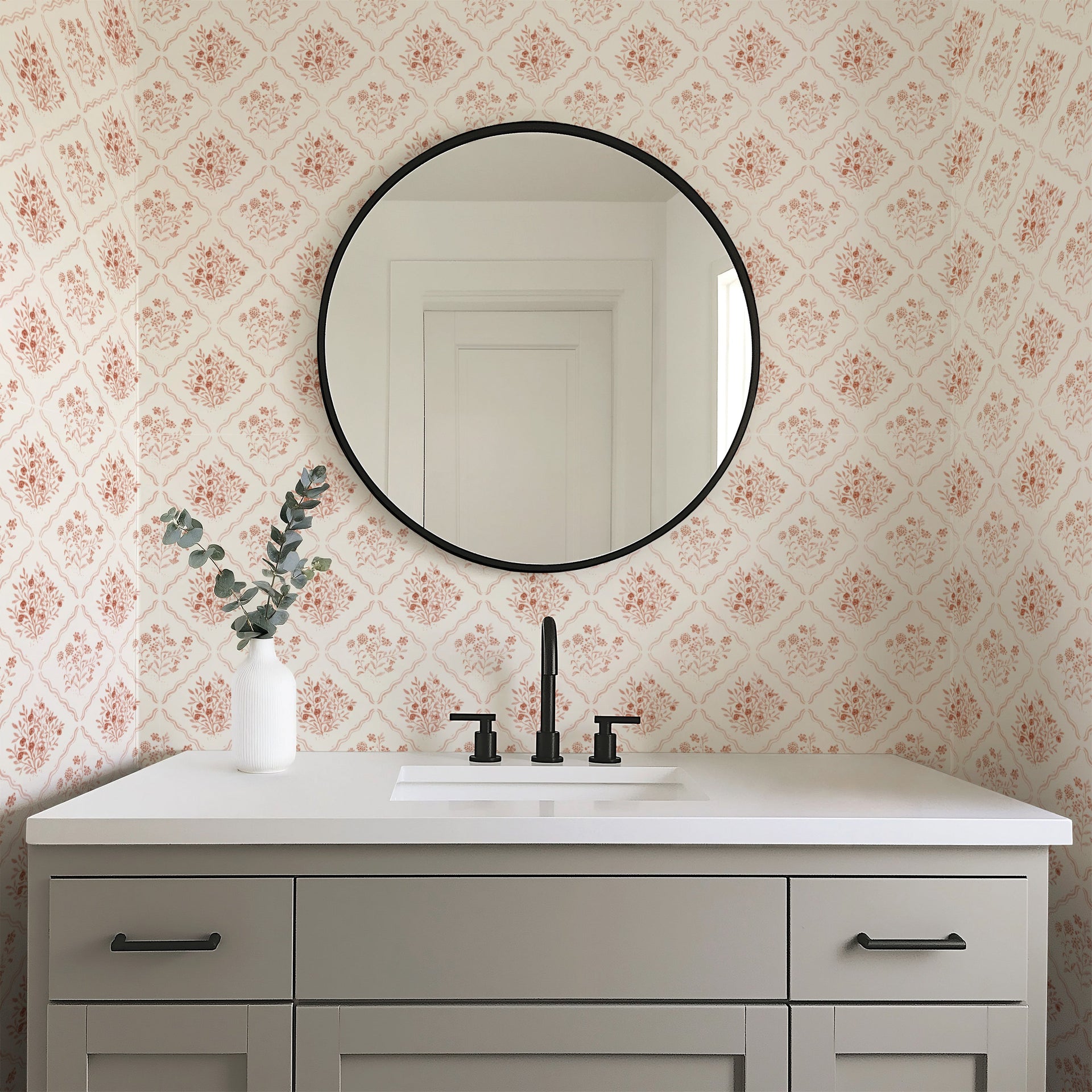 Kaylum Floral Wallpaper in Cream and Terracotta - Bohemian