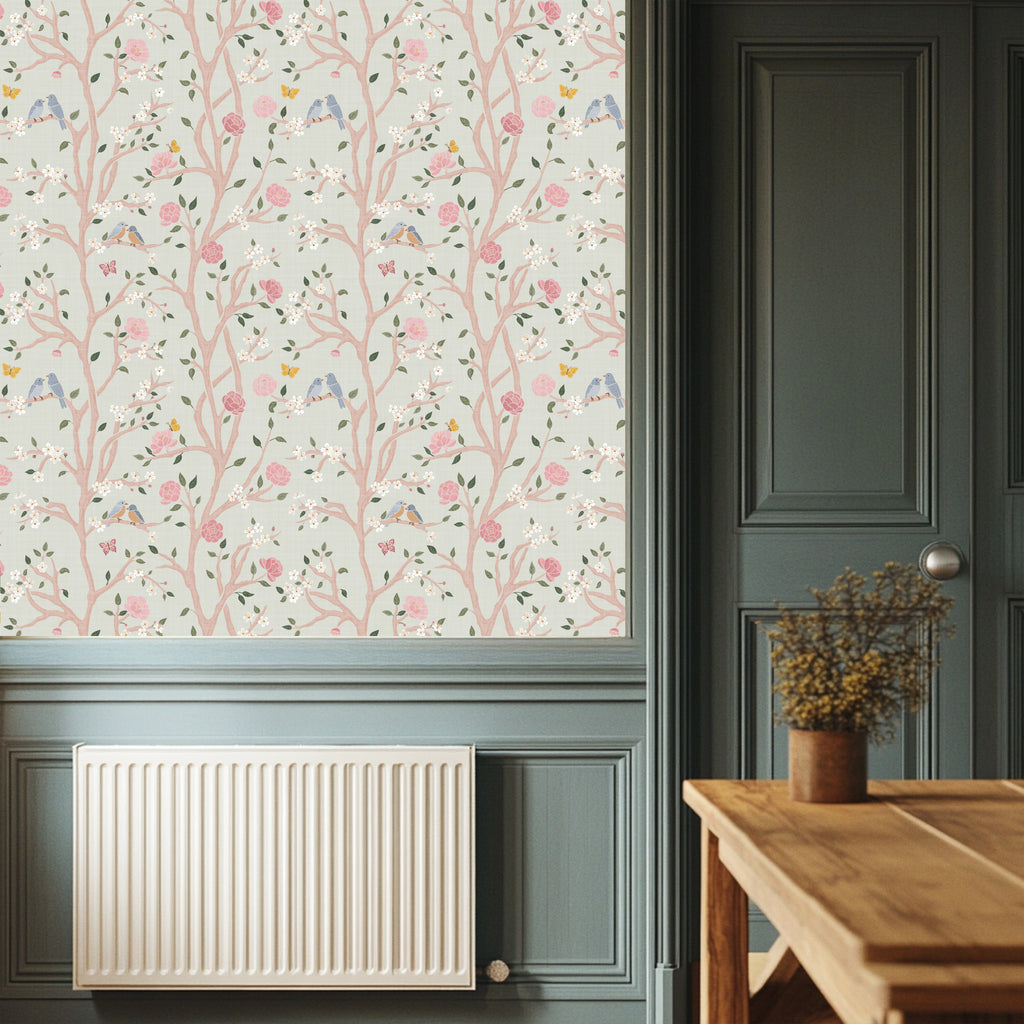 Lockie Floral Wallpaper - Sage Green and Pale Pink Chinoiserie