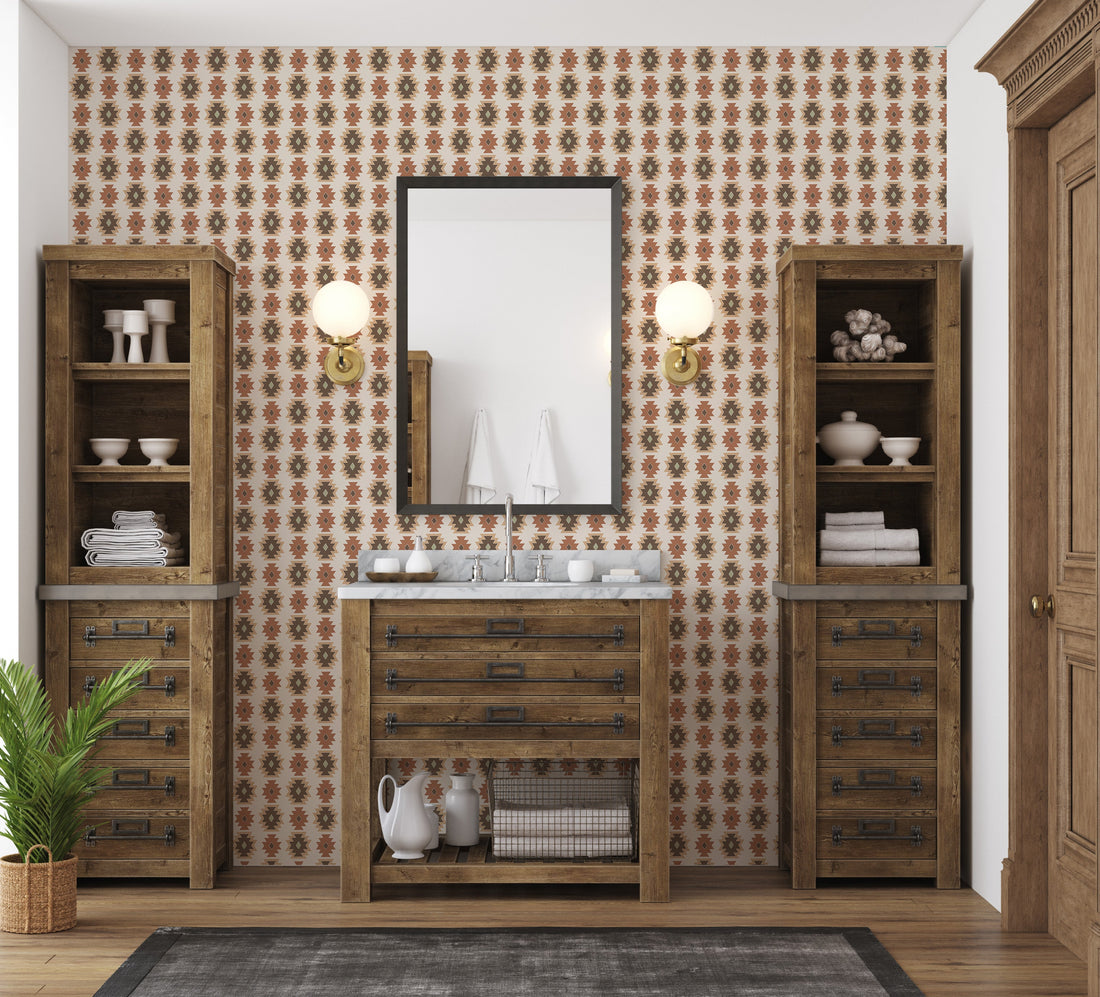 Phoenix Geometric Removable Wallpaper in Beige, Terracotta & Brown