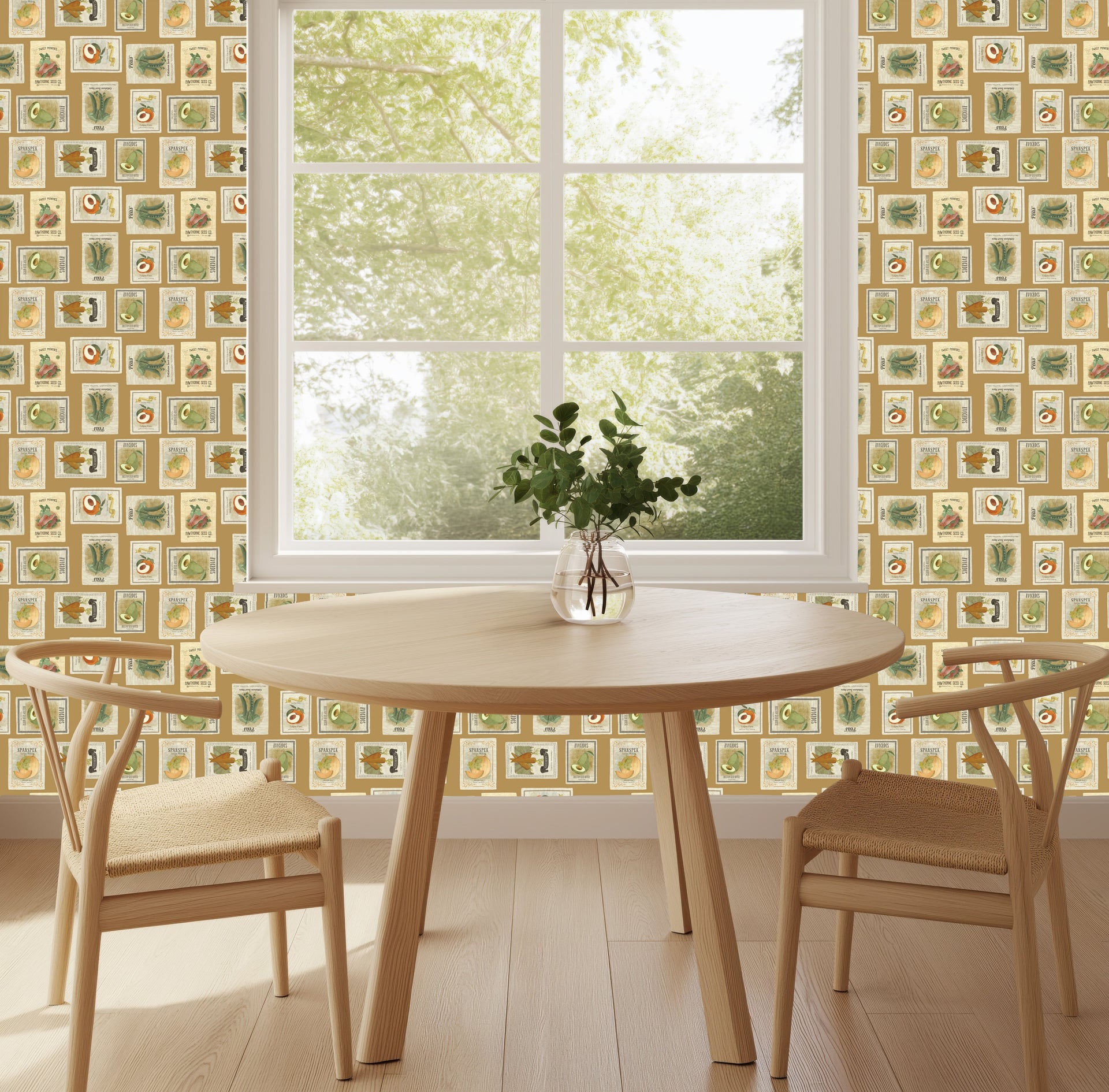 Martha Vintage Floral Wallpaper in Beige, Brown, and Green