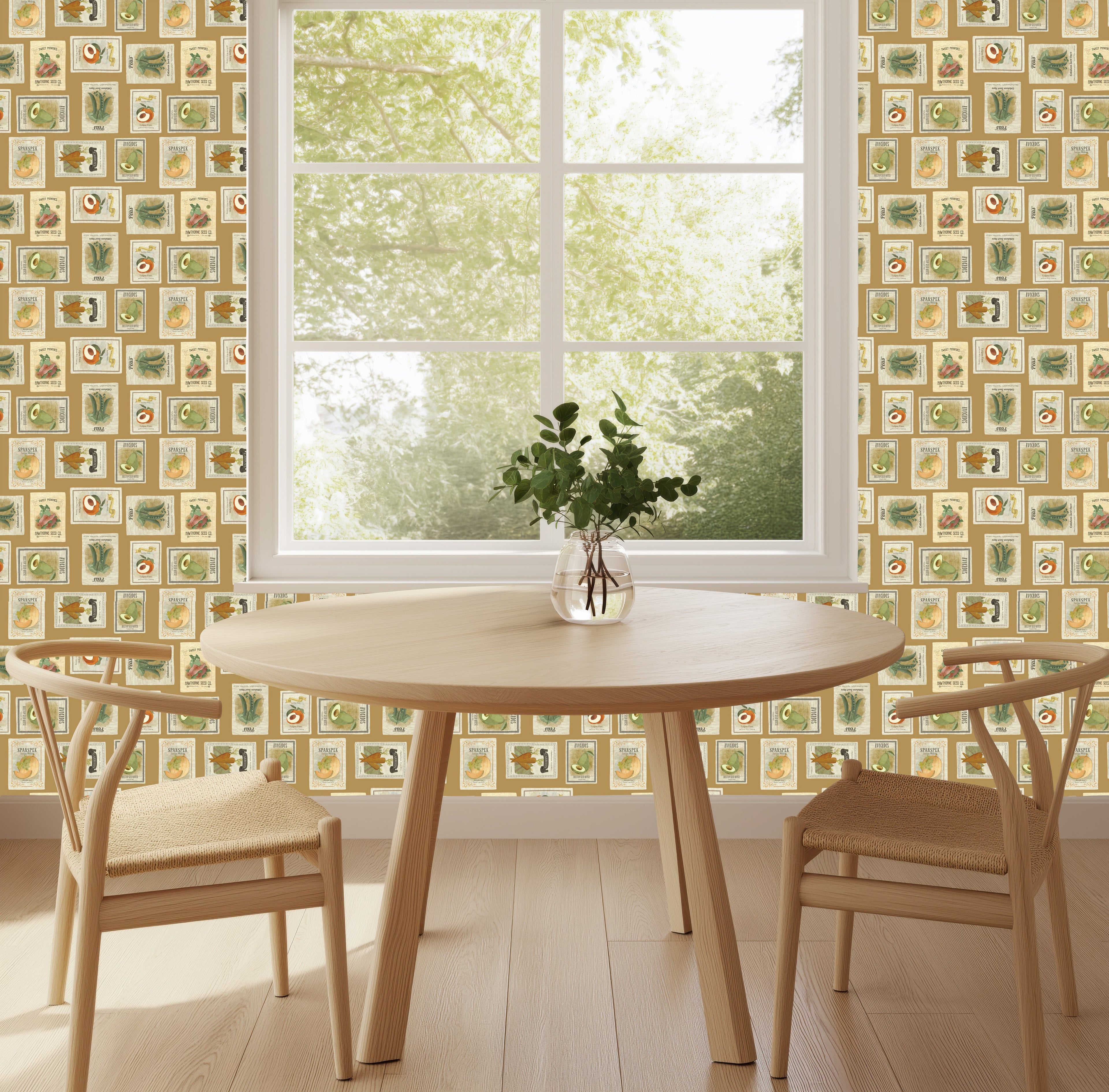 Martha Vintage Floral Wallpaper in Beige, Brown, and Green