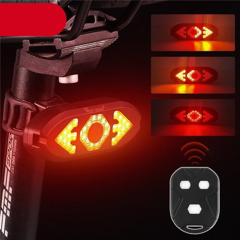 Wireless remote control LED bike taillight with turn signals mounted on bicycle seat post