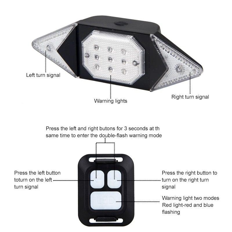 Wireless Remote Control Bicycle Tail Light with LED Turning Signals
