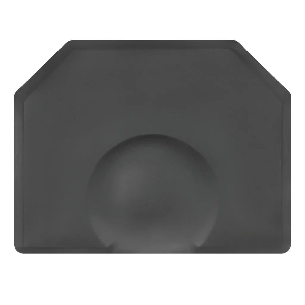Black Smart Step Elite 4' x 5' anti-fatigue salon mat with professional chair depression