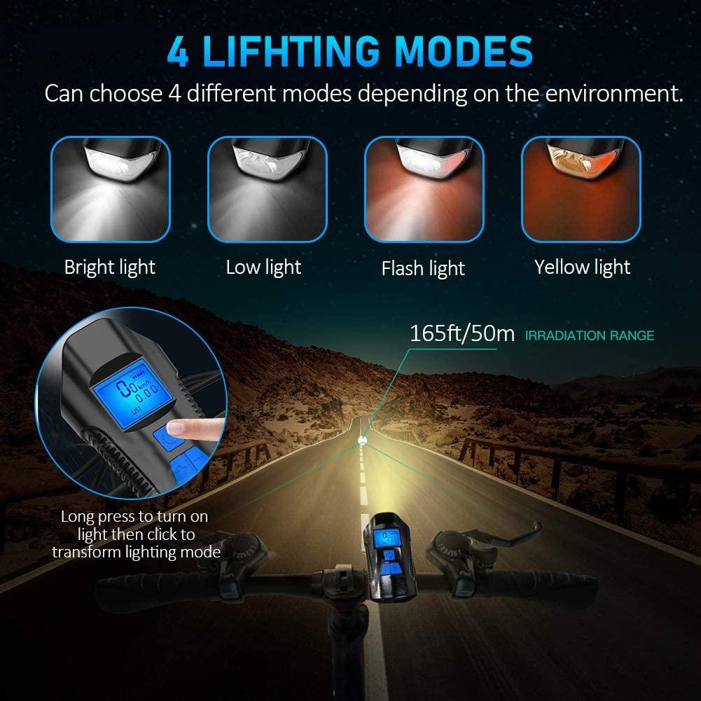 4-in-1 Rechargeable Bike Light with LCD Odometer and Speedometer
