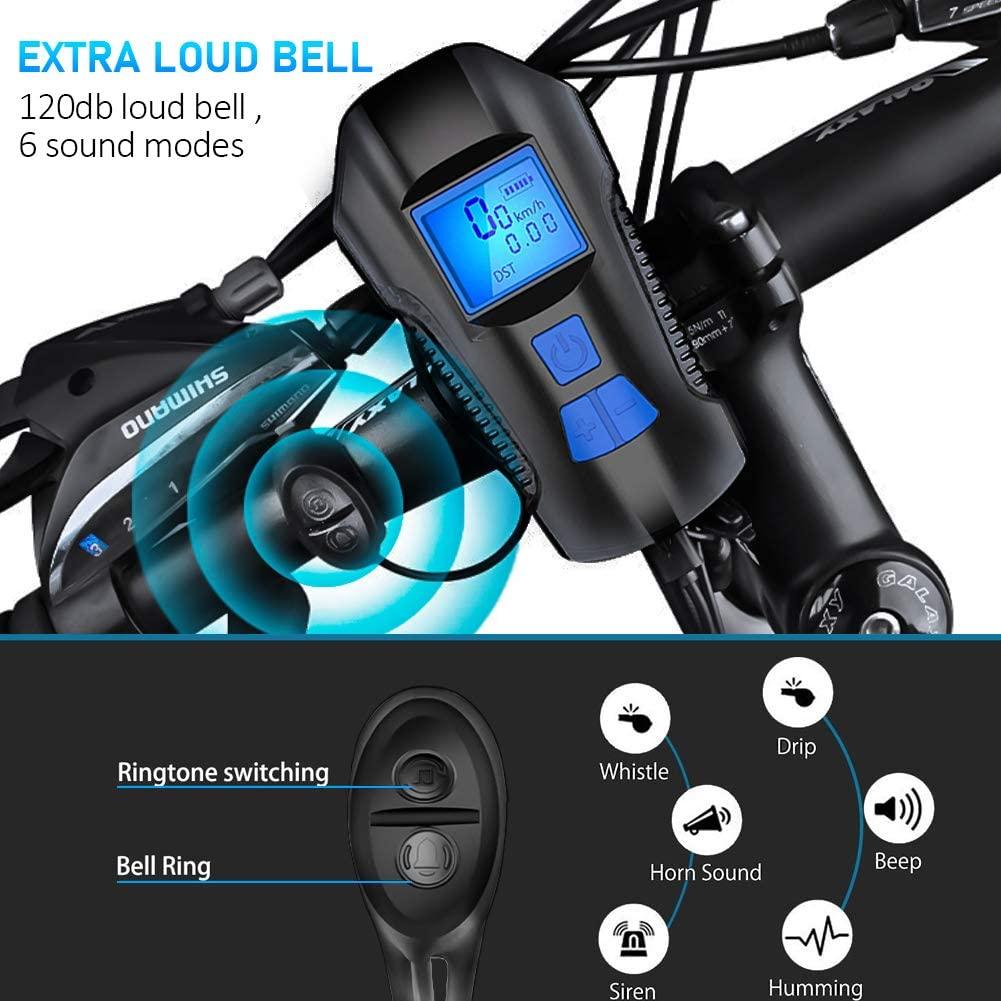 4-in-1 Rechargeable Bike Light with LCD Odometer and Speedometer