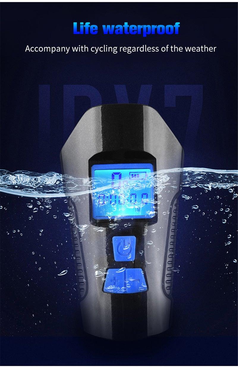 4-in-1 Rechargeable Bike Light with LCD Odometer and Speedometer