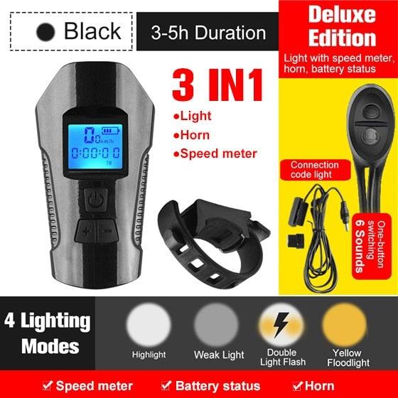 4-in-1 Rechargeable Bike Light with LCD Odometer and Speedometer