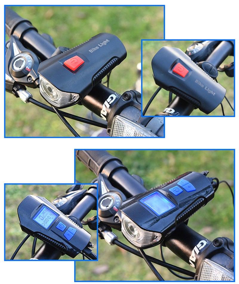 4-in-1 Rechargeable Bike Light with LCD Odometer and Speedometer