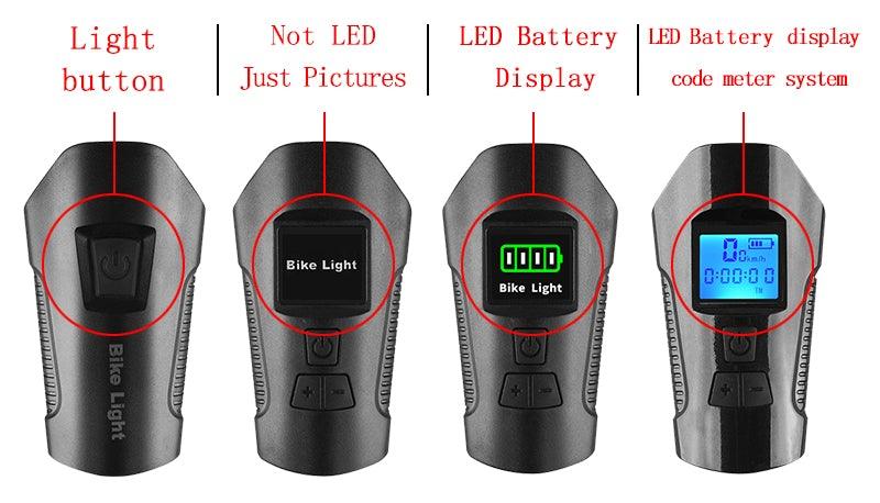 4-in-1 Rechargeable Bike Light with LCD Odometer and Speedometer