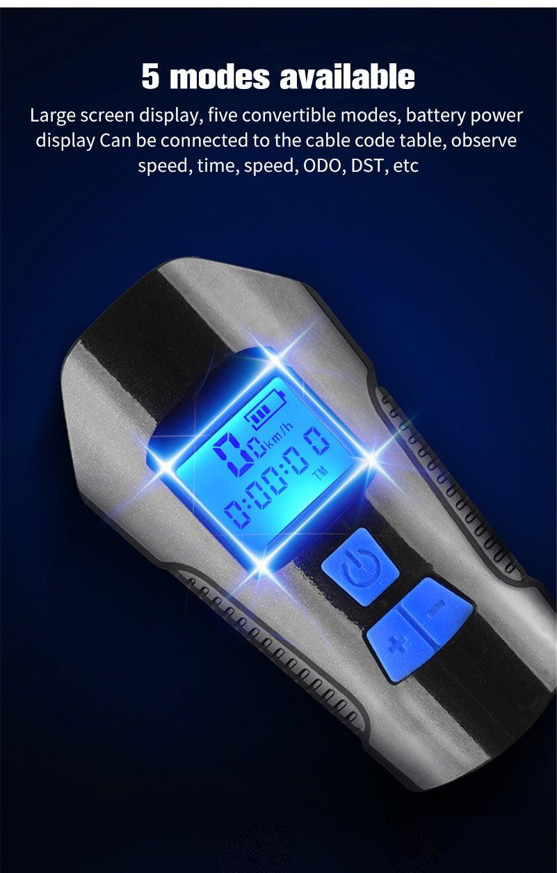 4-in-1 Rechargeable Bike Light with LCD Odometer and Speedometer