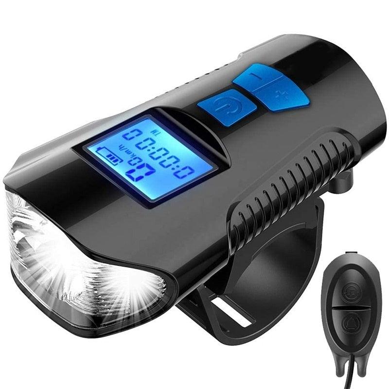 Stevvex 4-in-1 smart waterproof bicycle front light with LCD speedometer and odometer screen