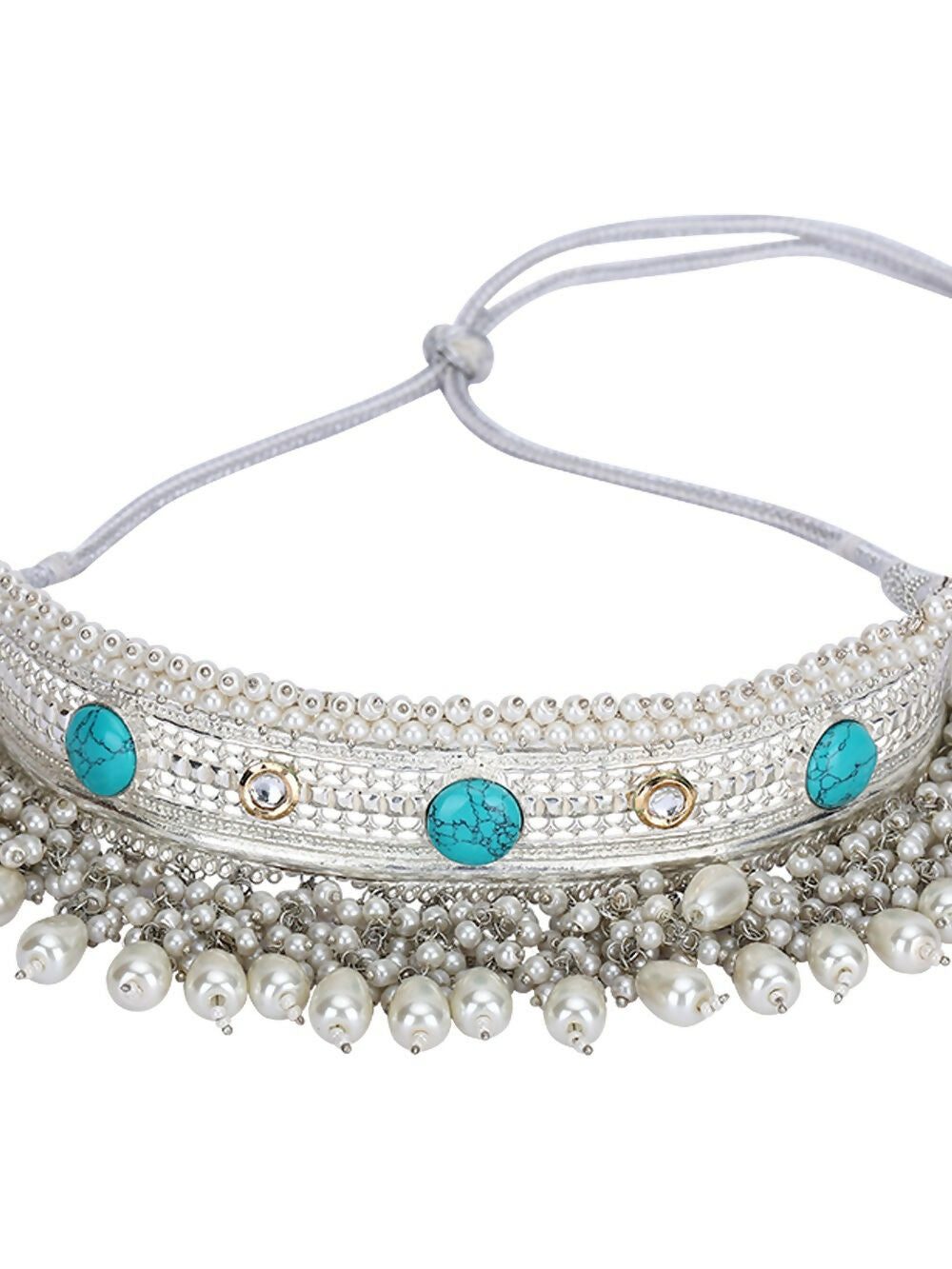White Bead Silver Tone Statement Necklace for Elegant Occasions